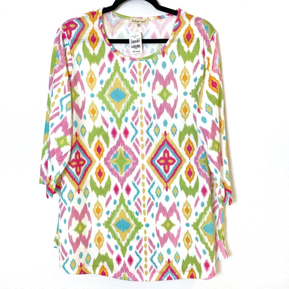 Indigo Soul Ikat Print Tunic Top 2XL NEW Vibrant Boho